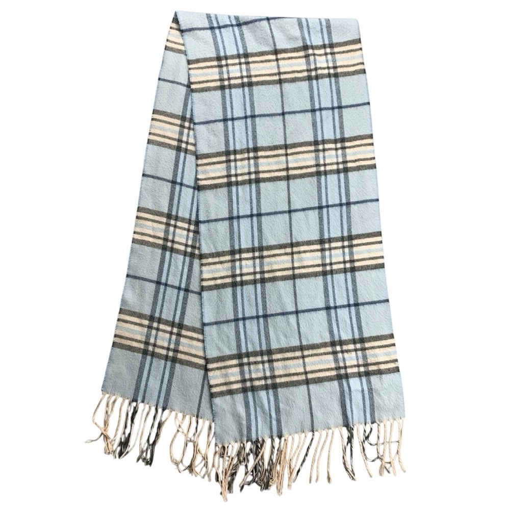 Women’s Fashion Neck Scarf Plaid Light Blue White Black Striped Fleece V. Frass